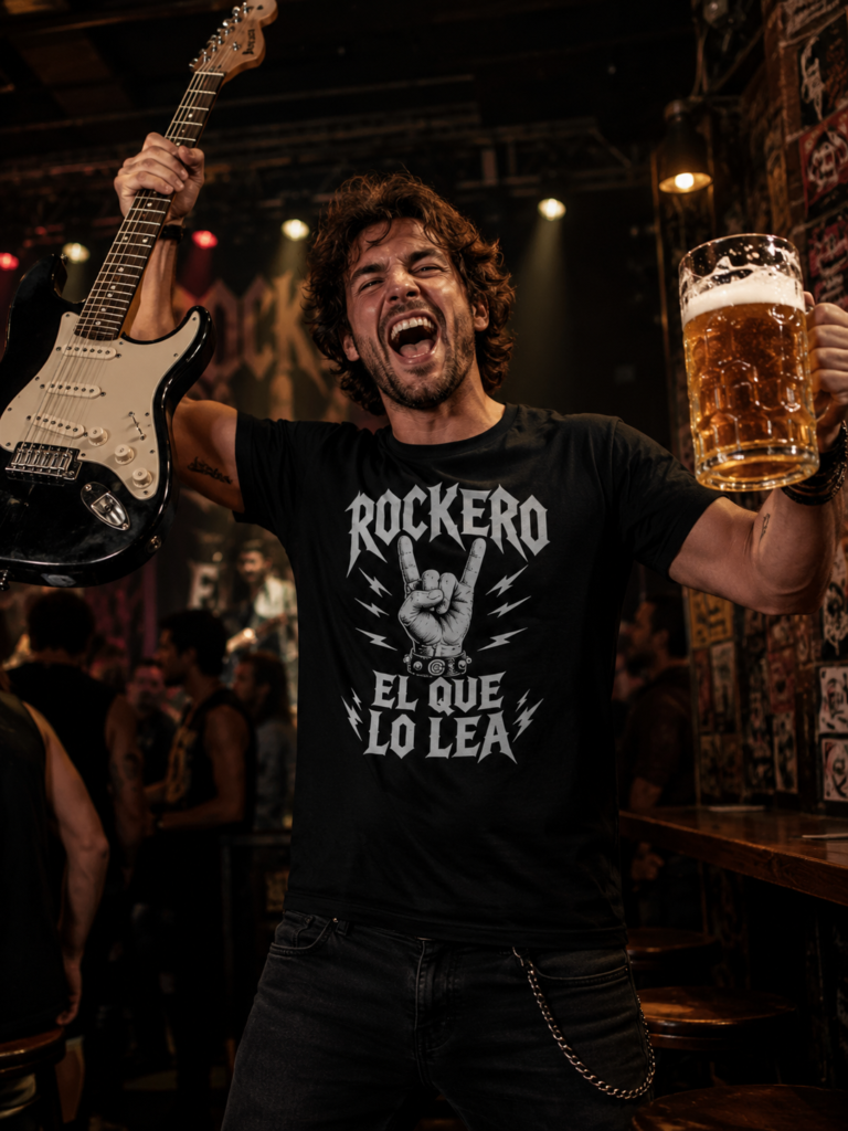Un viejo rockero el que lo lea sostiene una guitarra y con la otra mano un ajarra de cerveza