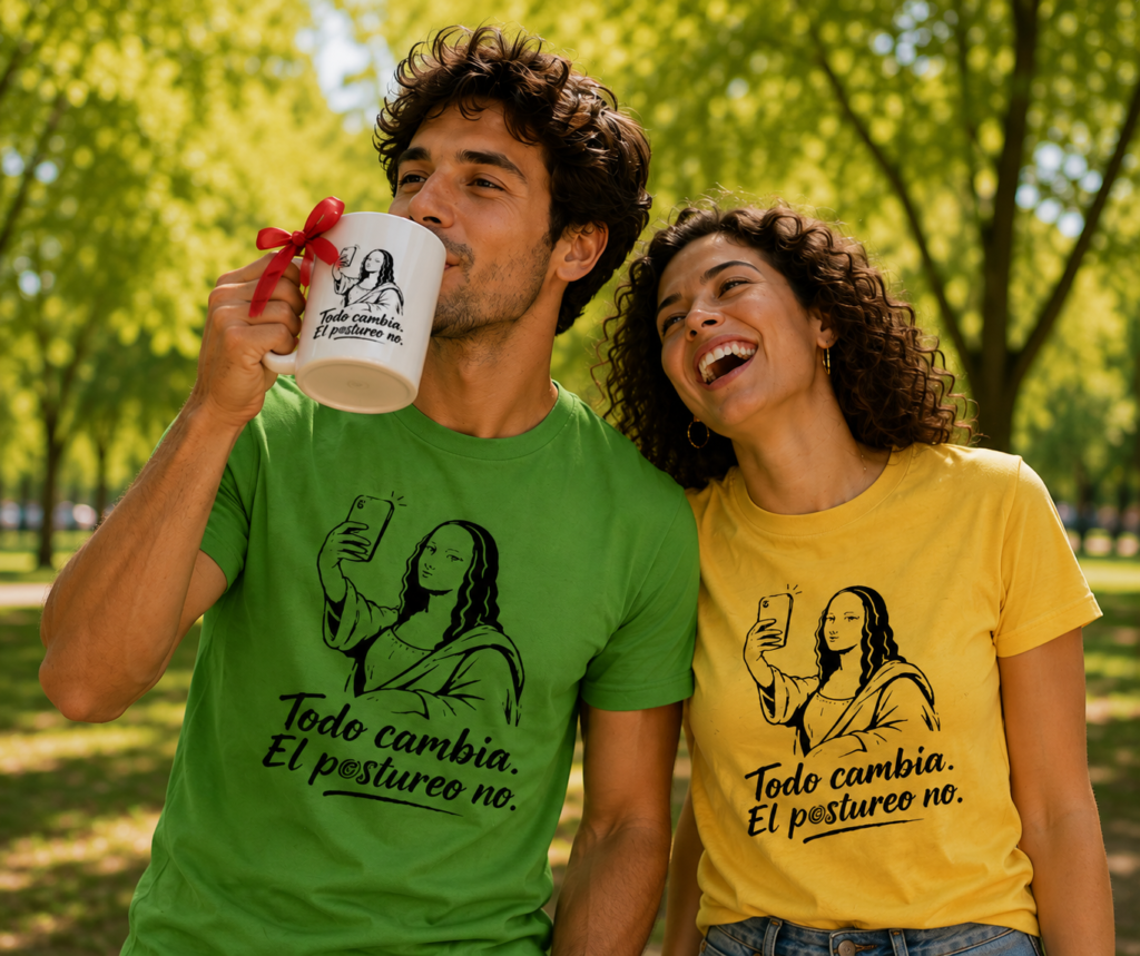 Una chica y un chico con la camiseta de Todo cambia menos el postureo